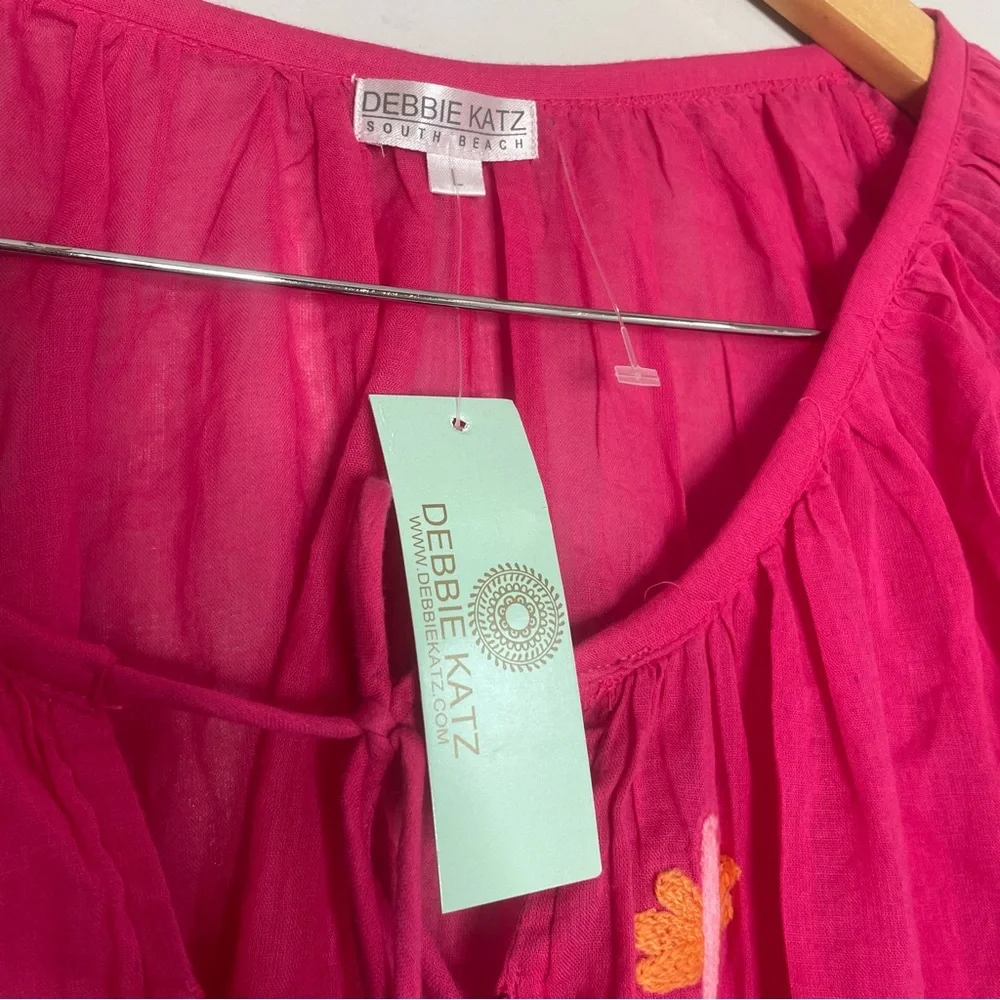 Debbie Katz South Beach‎ Women’s Peasant Tunic Pink Embroidered Size Large